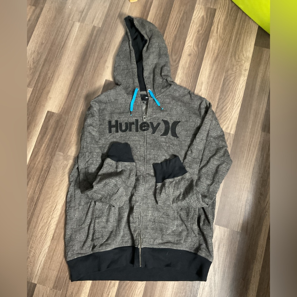 Hurley Charcoal Hoodie with Teal Accents